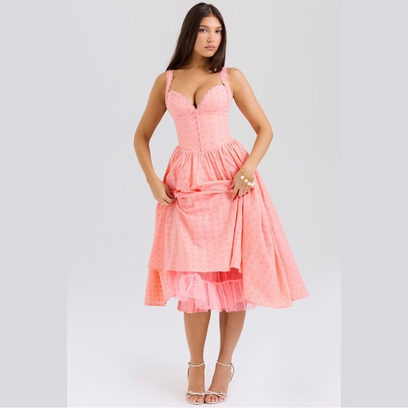 NWT HOCB Adalyn Peach Broderie Anglais Midi Sundress (Small) - Picture 3 of 9